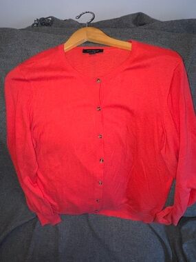 Ann Taylor Coral-salmon Button Cardigan